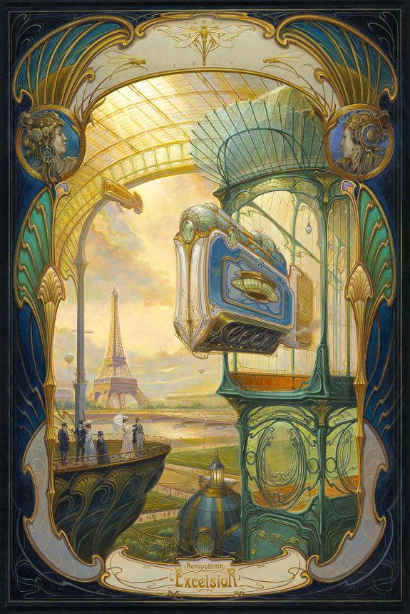 Didier Graffet - Steam Lines, Station Trocadero, peinture or
