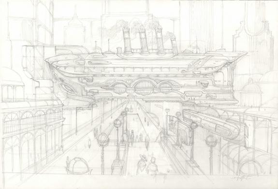 Didier Graffet - Steampunk, Station. Illustration originale.