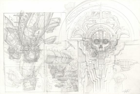Didier Graffet - Steampunk, Mayas. Illustration originale. S